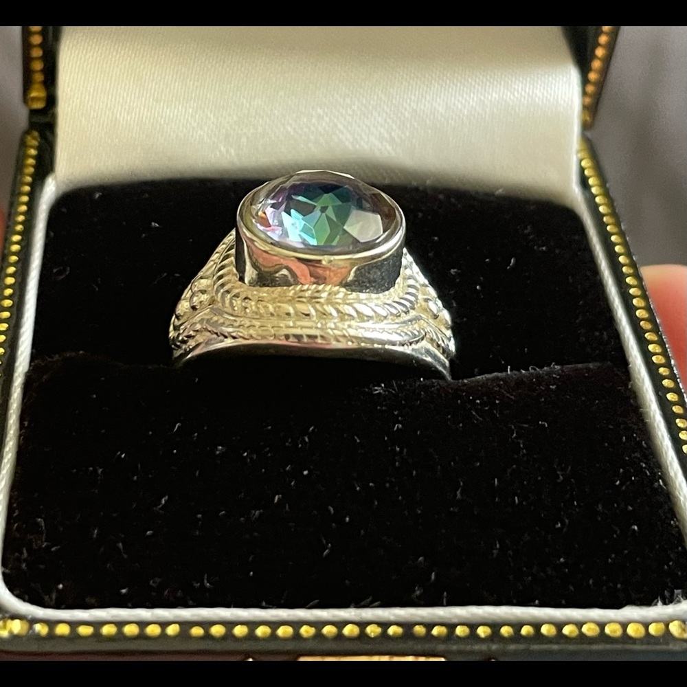 Solid Sterling Silver Size 7 1/2 Rainbow Topaz Ri… - image 4